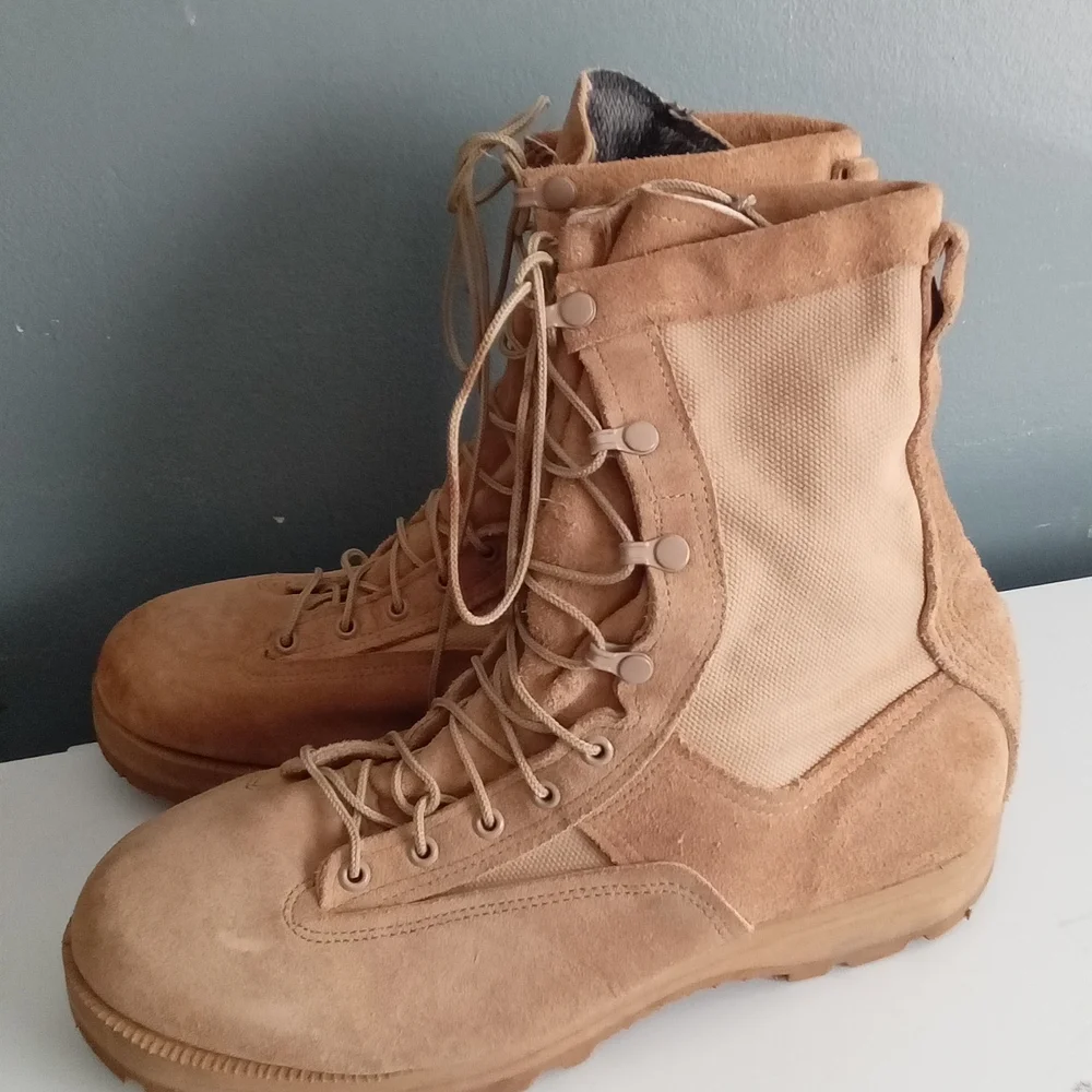 Mens Tan Suede Leather Tactical Military Combat Boots High‎ Top Utility Desert